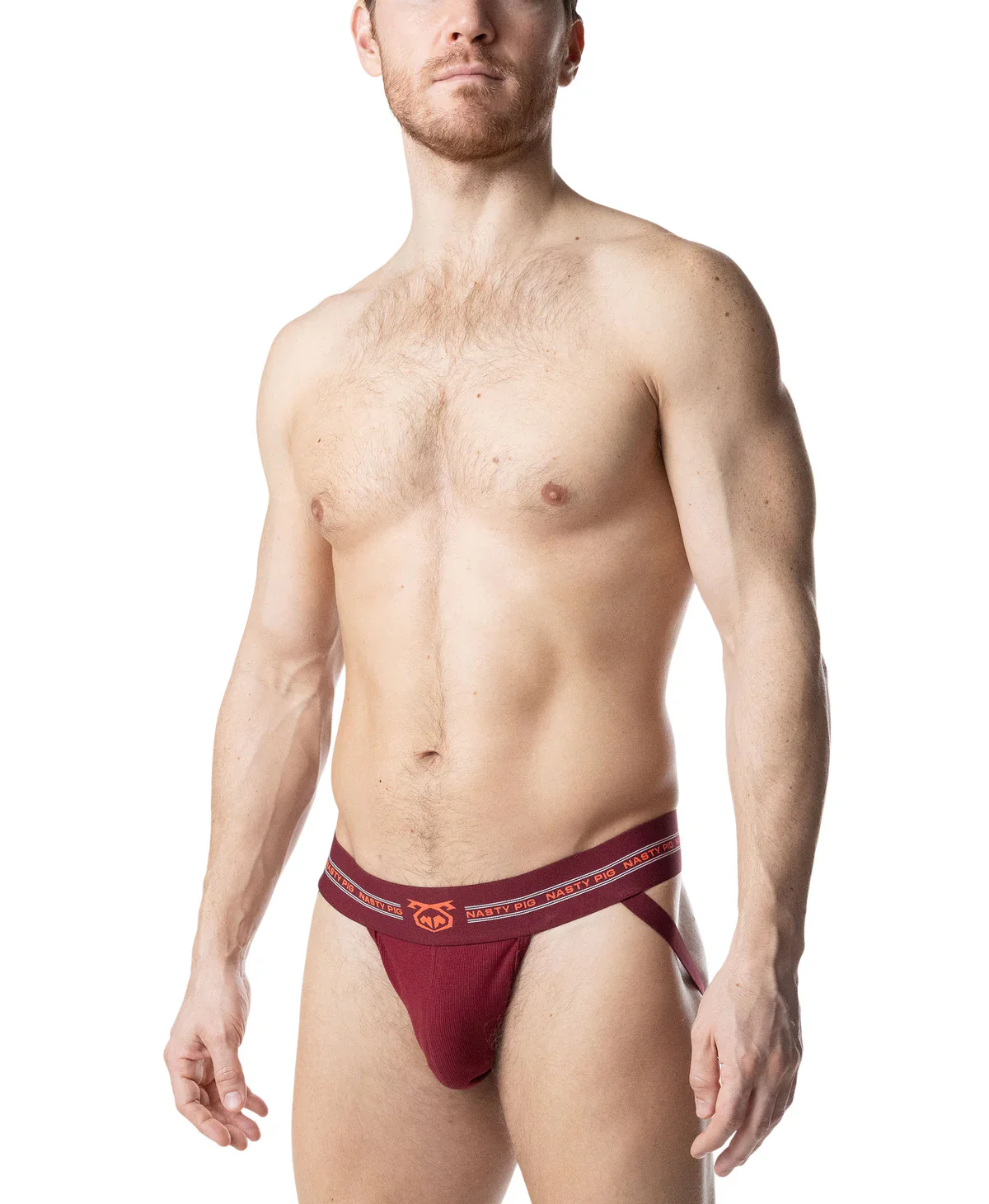 Nasty Pig Core Jockstrap 3.0 in Burgundy/Vibrant Orange/White - Image 2